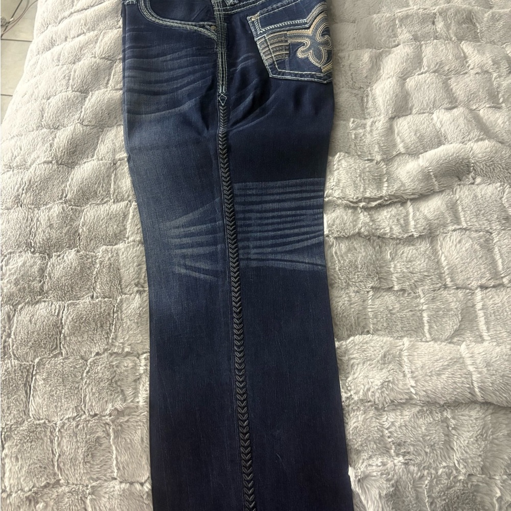Dark Blue Denim Jeans with Embroidered Pocket